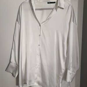 Zara Women’s Elegant White Button-Down Silk Shirt